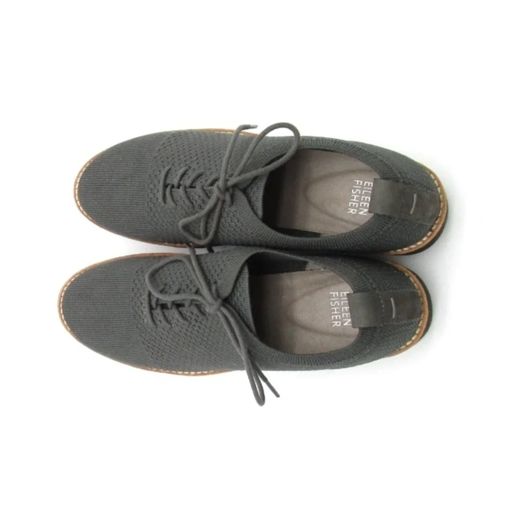 Eileen Fisher Eddy Gray Stretch Knit Platform Oxfords Womens Size 8.5